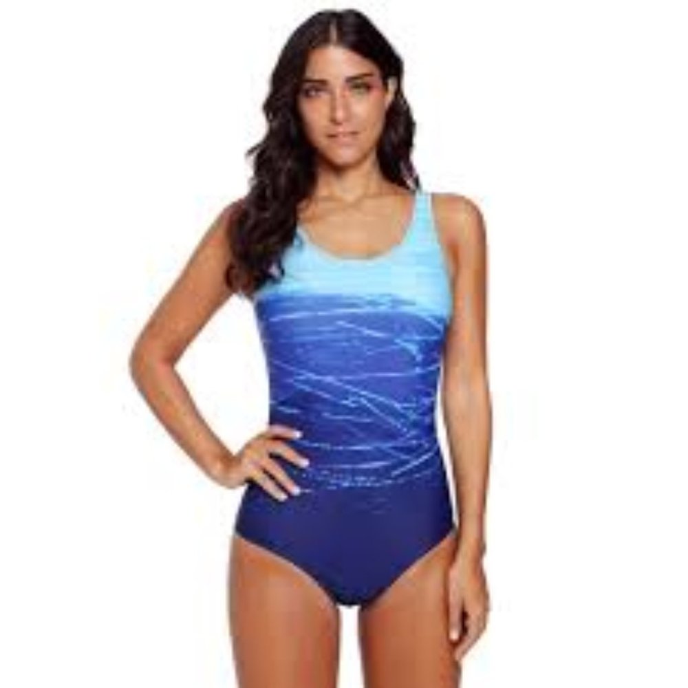 Blue Gradient Criss Cross Back One Piece swimsuit
